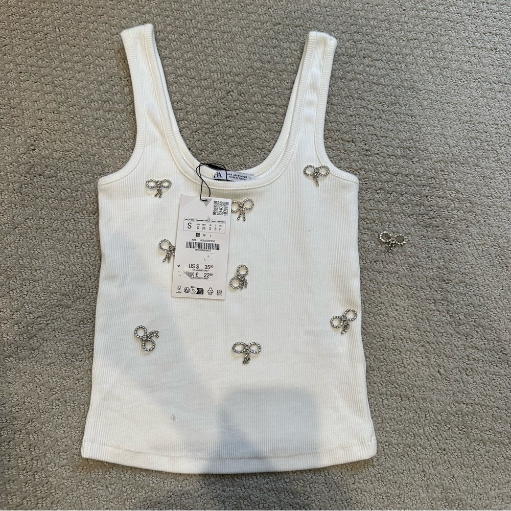 NWT Zara Jewel Ribbed Top - Picture 2 of 7